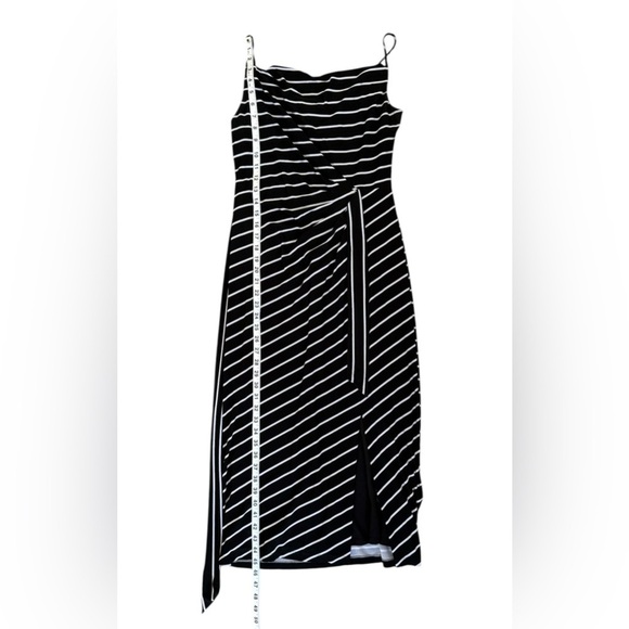 Lauren Ralph Lauren Black White Stripe Faux Wrap Midi Dress Sz 6 Spaghetti Strap - Picture 10 of 10